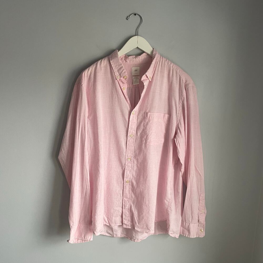 Men's H&M Pink Button Down Shirt 100% Cotton Regular Fit Size Large